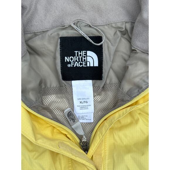The North Face Girls Yellow HyVent Nylon Jacket Packable Hood Rain Coat XL 18 - Picture 2 of 6